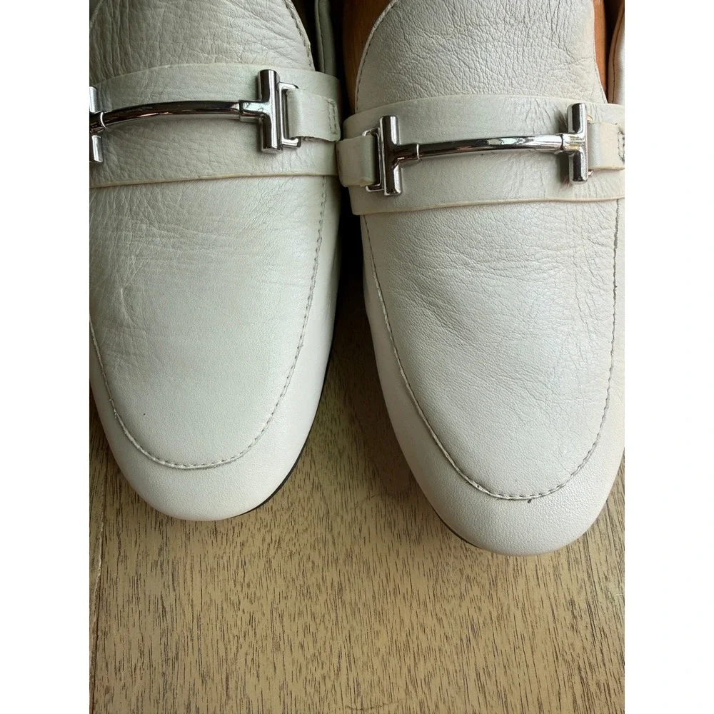 Enzo Angiolini Tatye Cream Leather Bit Loafers Silver Hardware Flats Womens 8M